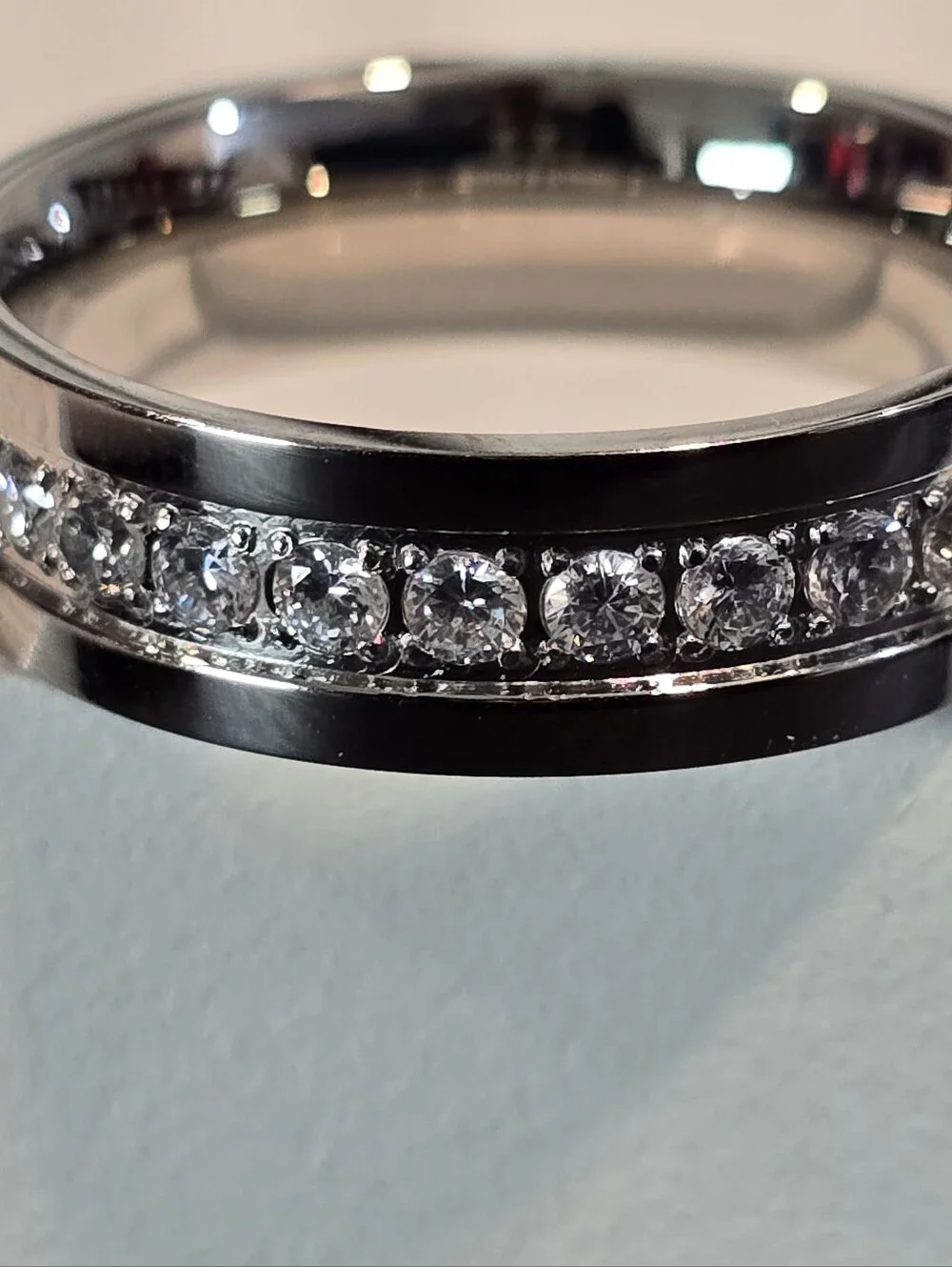 Qorn Iced Out CZ Ring Silver 316L Stainless Steel Diamond Look Gym Proof. 6mm - Picture 7 of 9